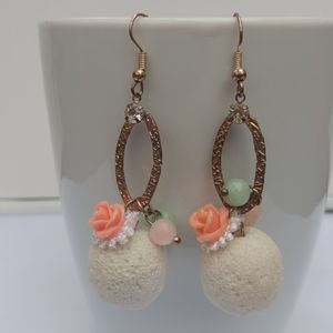 2/$10 or 4/$15 Art Deco Earrings Drop Gold Cream Floral